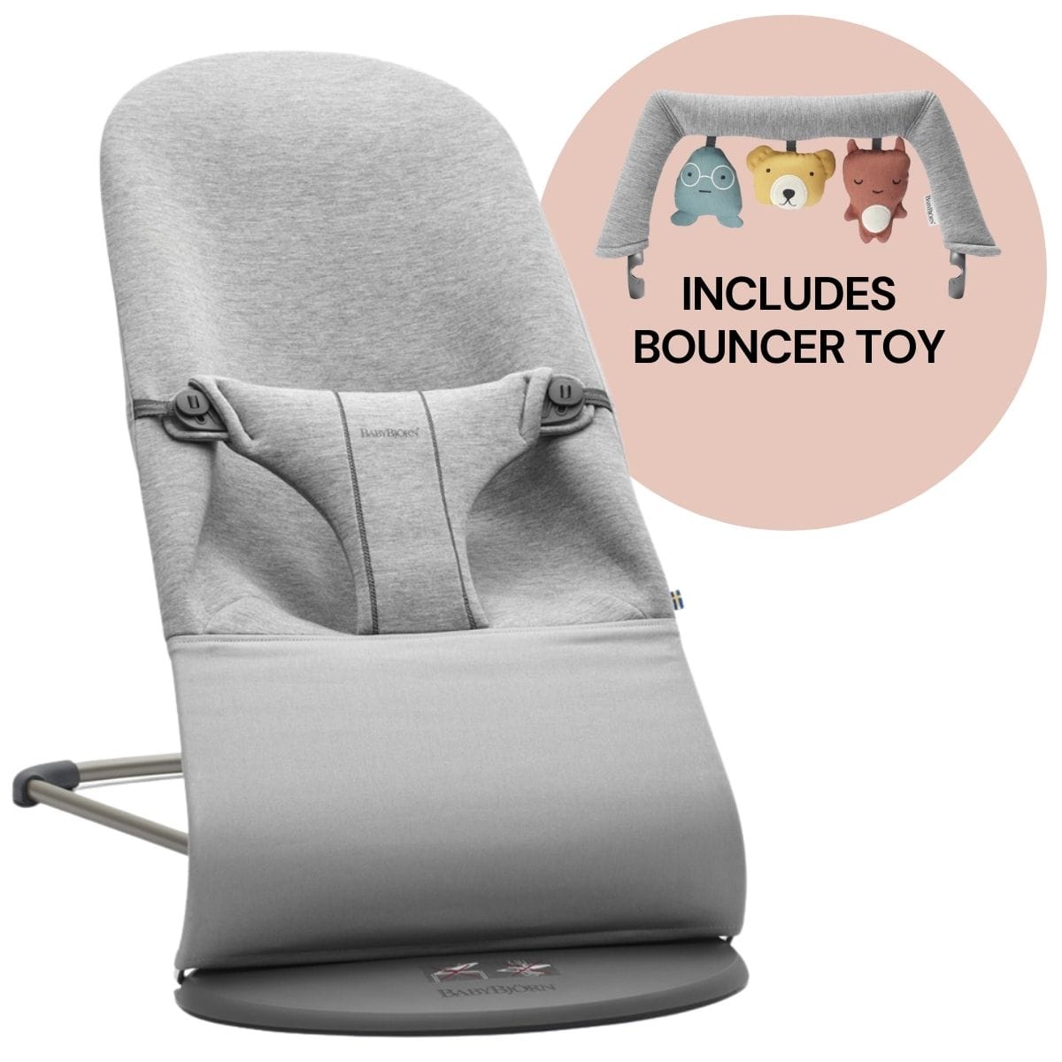 BabyBjorn Bouncer + Toy Bundle - Bliss (3D Jersey) Light Grey - 006072US-BB