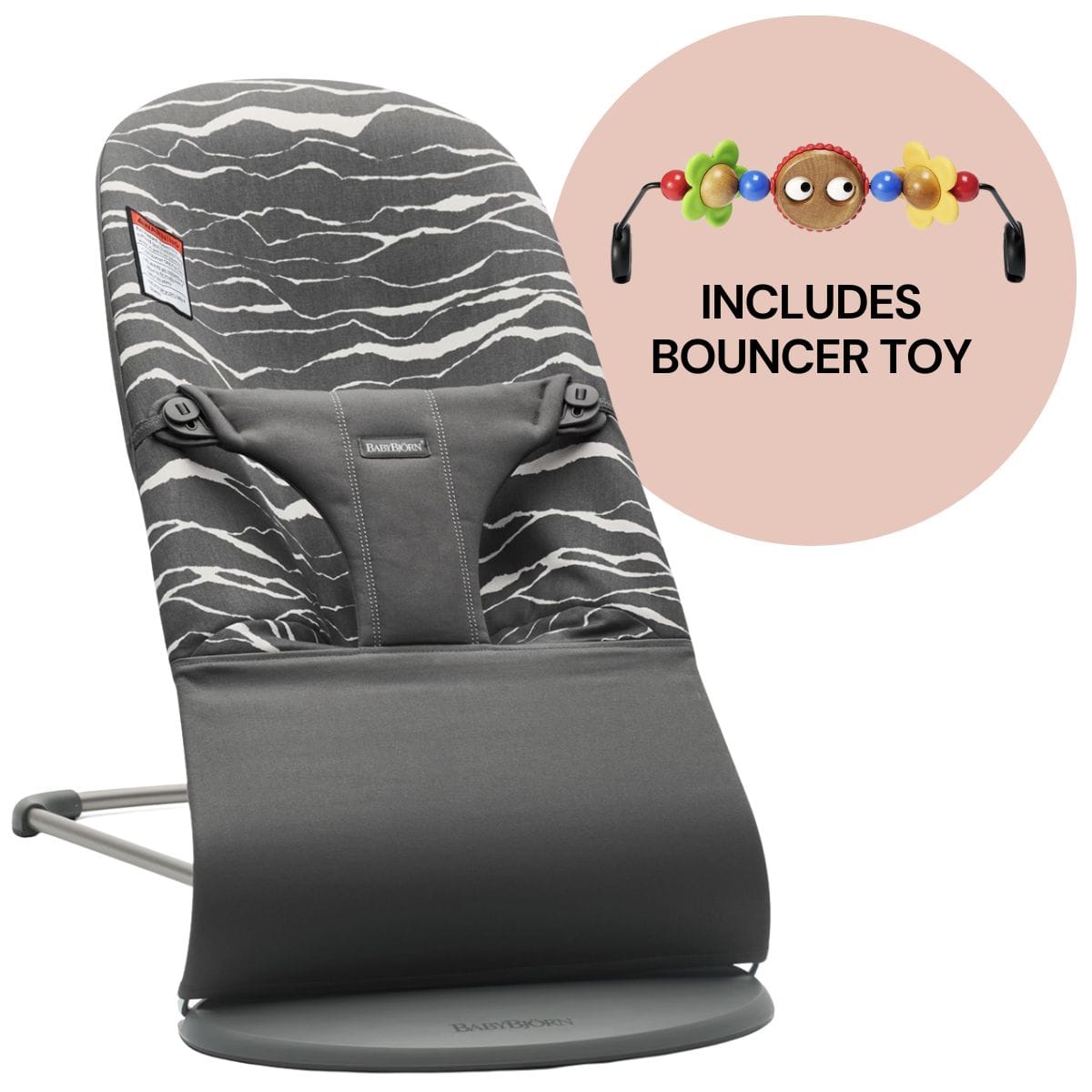 BabyBjorn Bouncer + Toy Bundle - Bliss (Cotton) Anthracite / Landscape / Googly Eyes - 006027-080500US