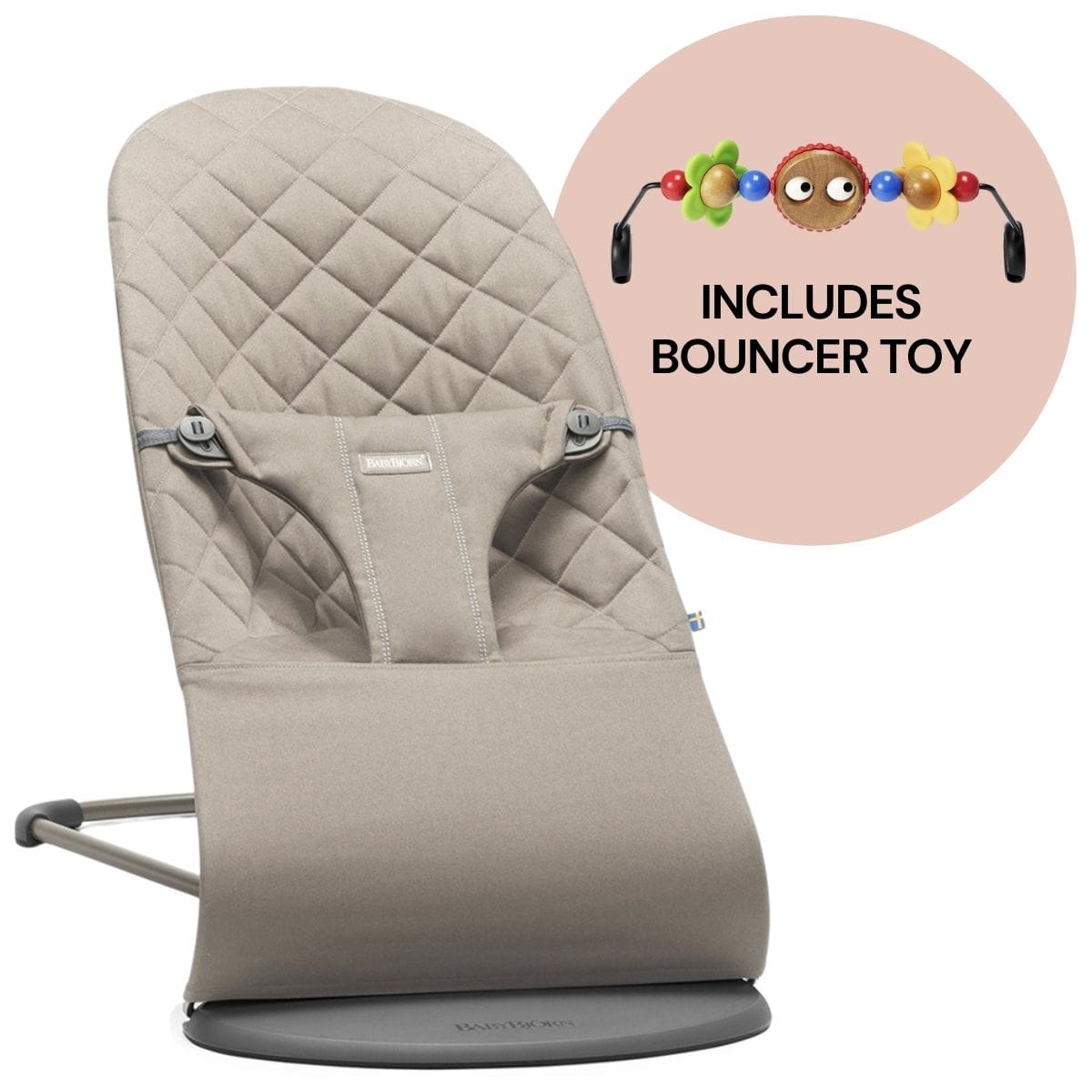 BabyBjorn Bouncer + Toy Bundle - Bliss (Cotton) Sand Gray - 006017US-080500US