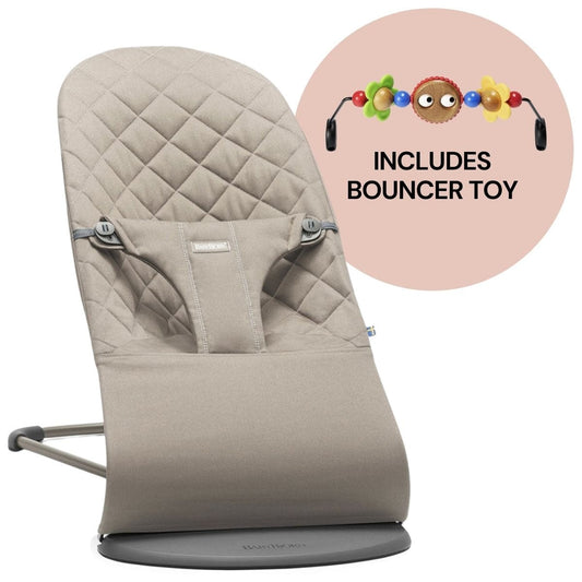 BabyBjorn Bouncer + Toy Bundle - Bliss (Cotton) Sand Gray - 006017US-080500US