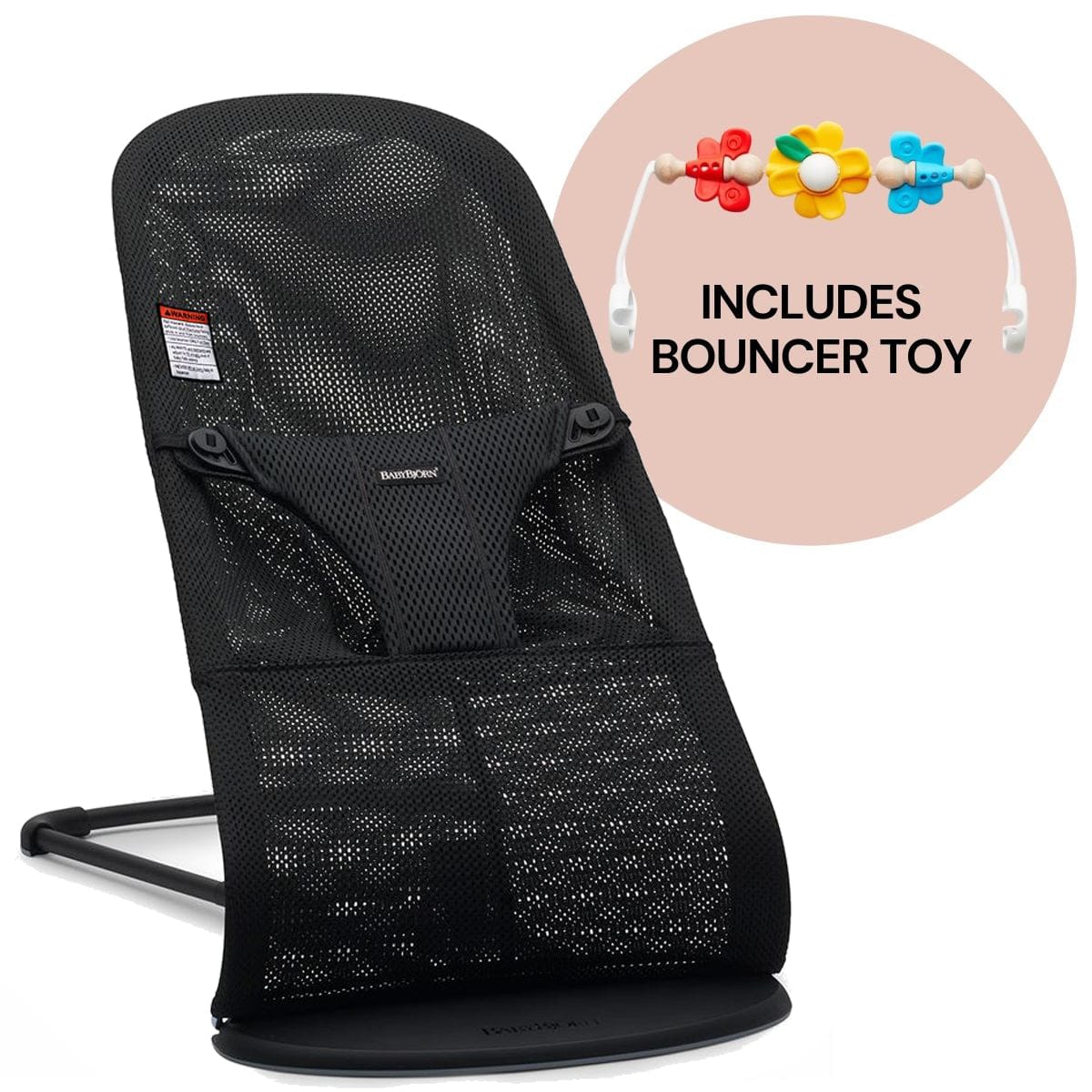 BabyBjorn Bouncer + Toy Bundle - Bliss (Mesh) Black / Black / Flying Friends - 006225US-080099US