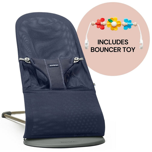 BabyBjorn Bouncer + Toy Bundle - Bliss (Mesh) Navy Blue - 006003US-080099US