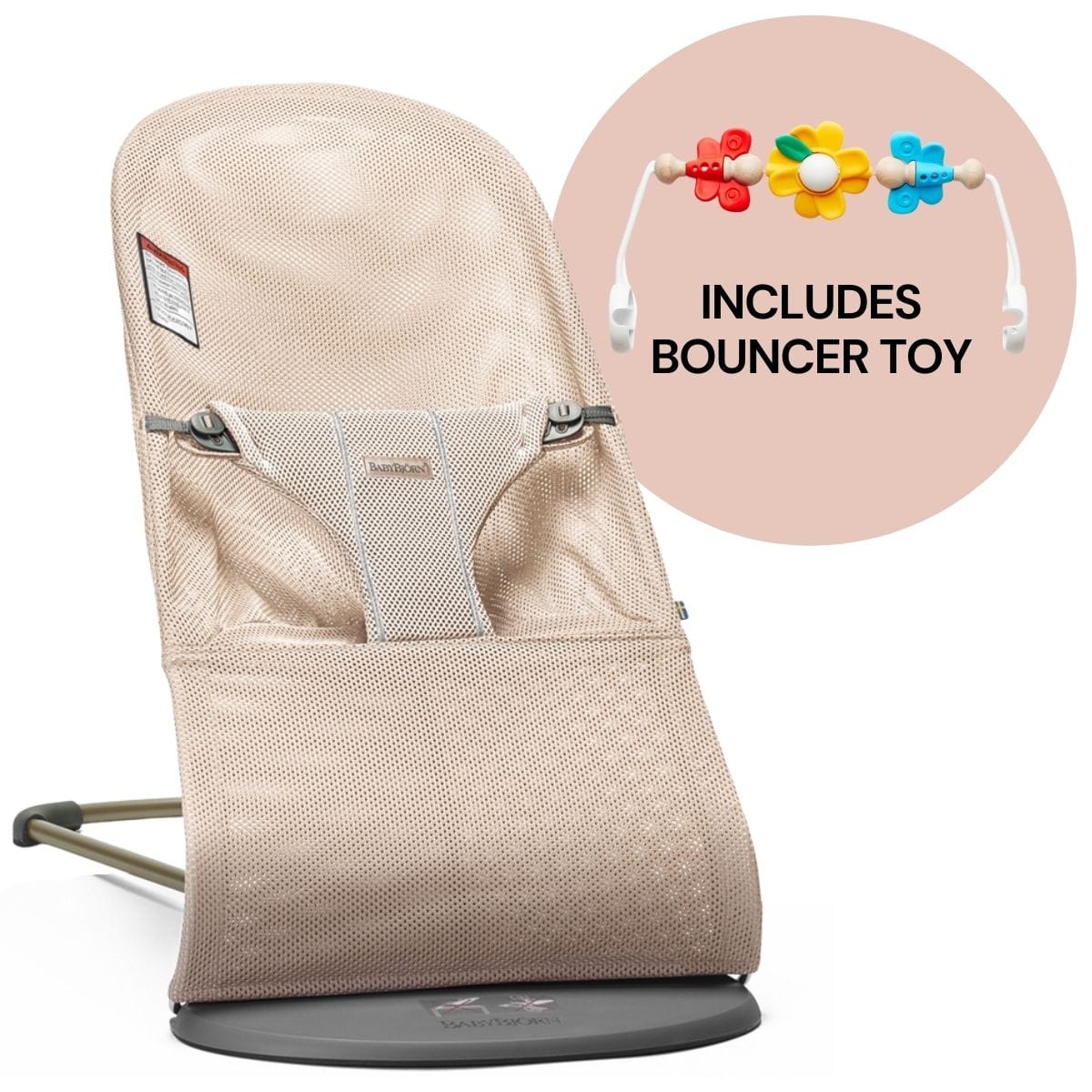 BabyBjorn Bouncer + Toy Bundle - Bliss (Mesh) Pearly Pink - 006001US-080099US