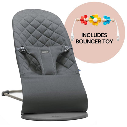 BabyBjorn Bouncer + Toy Bundle - Bliss (Quilted Cotton) Anthracite / Flying Friends - 006021US-080099US