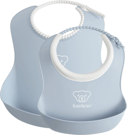 BabyBjorn Feeding Bib Set (Baby Bib + Small Baby Bib) - Powder Blue - 046767US