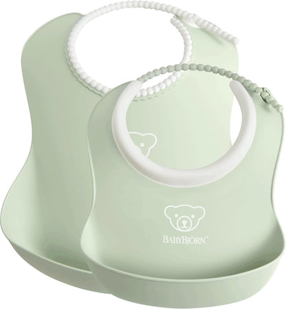 BabyBjorn Feeding Bib Set (Baby Bib + Small Baby Bib) - Powder Green - 046761US