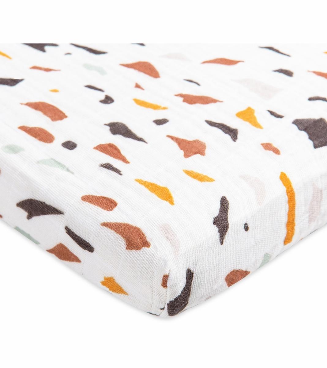 Babyletto All-Stages Midi Crib Sheet in GOTS Certified Organic Muslin Cotton-Oat Stripe - T29133