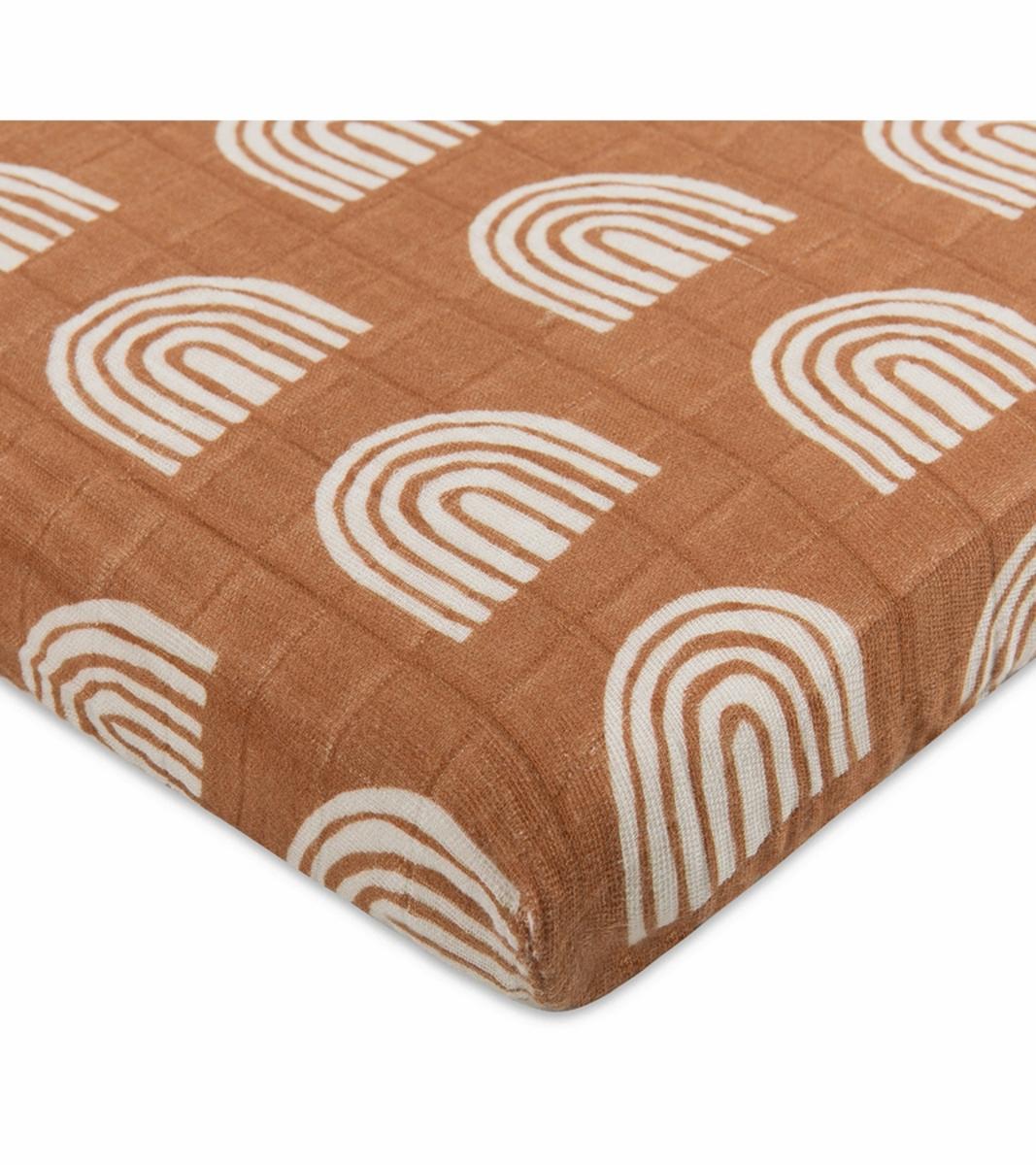 Babyletto All-Stages Midi Crib Sheet in GOTS Certified Organic Muslin Cotton-Oat Stripe - T29033
