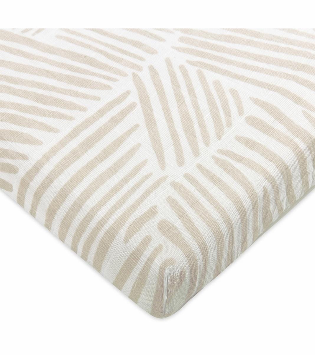 Babyletto All-Stages Midi Crib Sheet in GOTS Certified Organic Muslin Cotton-Oat Stripe - T29233