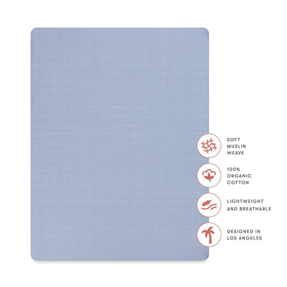 Babyletto All-Stages Midi Crib Sheet in GOTS Certified Organic Muslin Cotton - Dewdrop - T29633DP