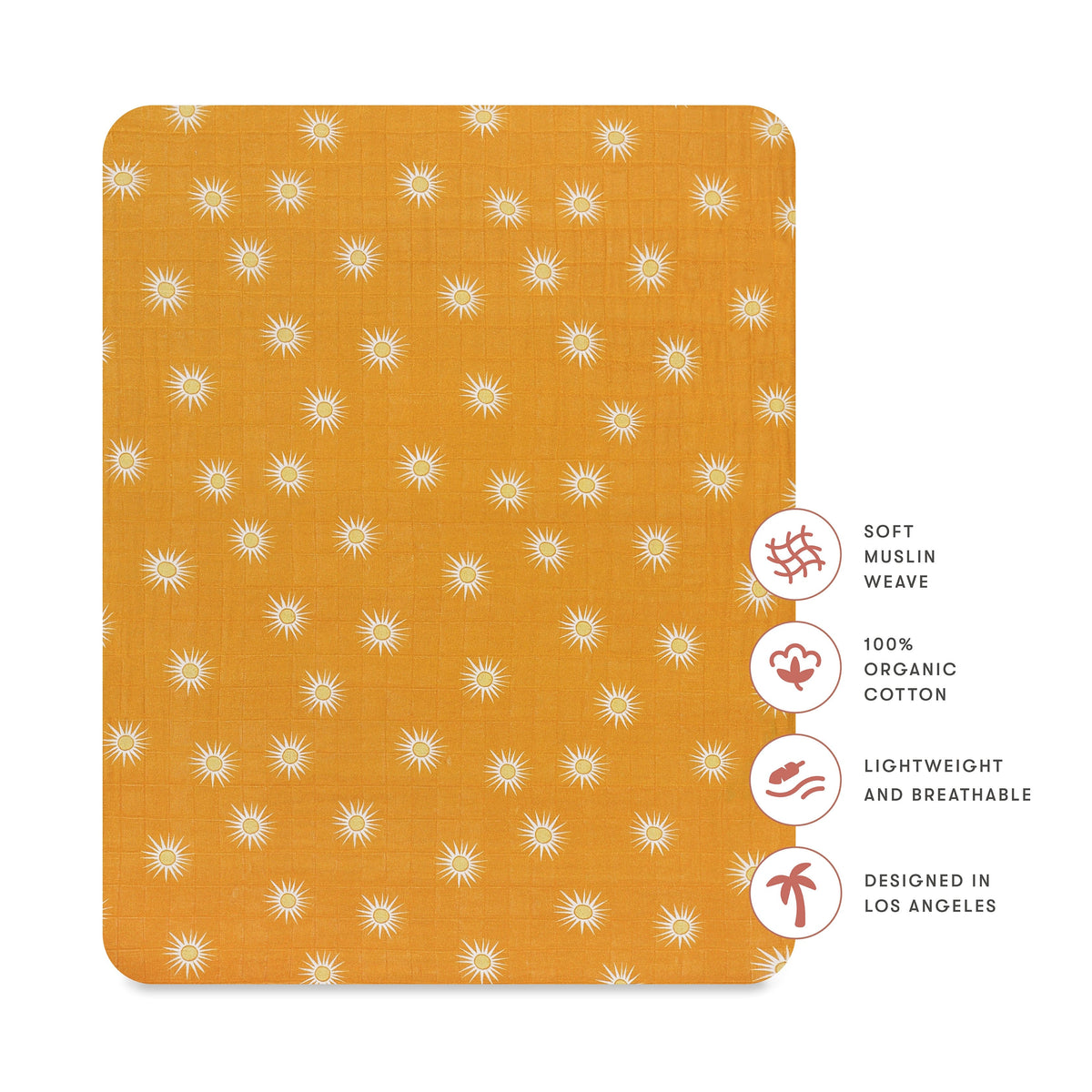 Babyletto All-Stages Midi Crib Sheet in GOTS Certified Organic Muslin Cotton - Golden Hour - T26933