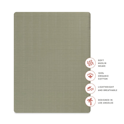 Babyletto All-Stages Midi Crib Sheet in GOTS Certified Organic Muslin Cotton - Matcha - T29733MCA