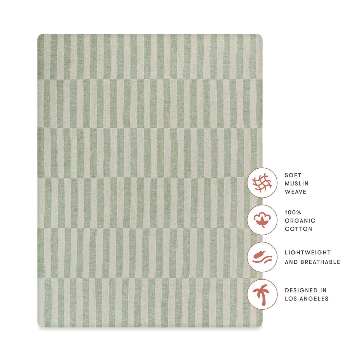 Babyletto All-Stages Midi Crib Sheet in GOTS Certified Organic Muslin Cotton - Moss Stripe - T30533