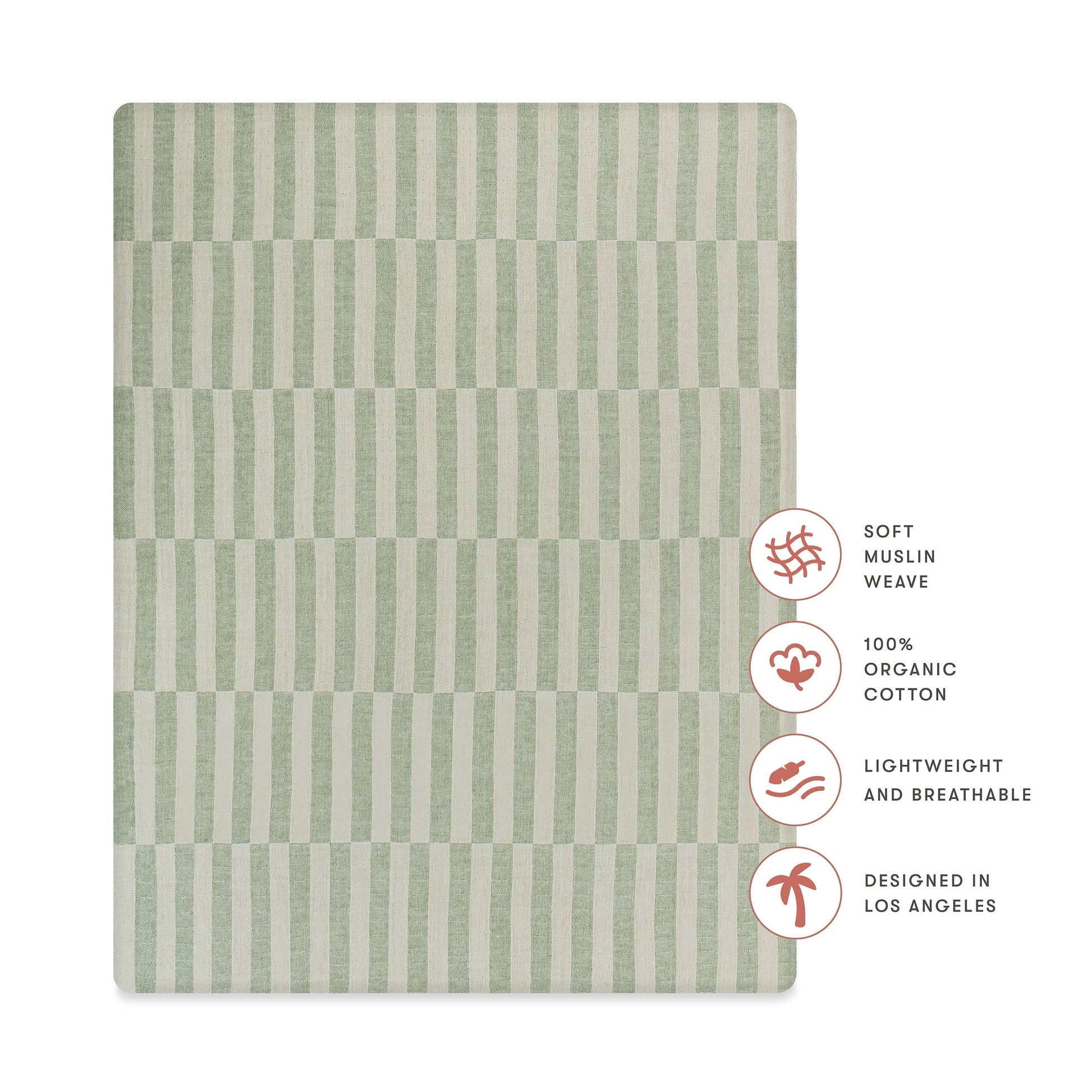 Babyletto All-Stages Midi Crib Sheet in GOTS Certified Organic Muslin Cotton - Moss Stripe - T30533