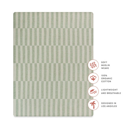 Babyletto All-Stages Midi Crib Sheet in GOTS Certified Organic Muslin Cotton - Moss Stripe - T30533