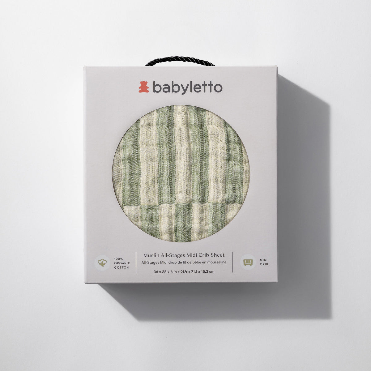 Babyletto All-Stages Midi Crib Sheet in GOTS Certified Organic Muslin Cotton - Moss Stripe - T30533