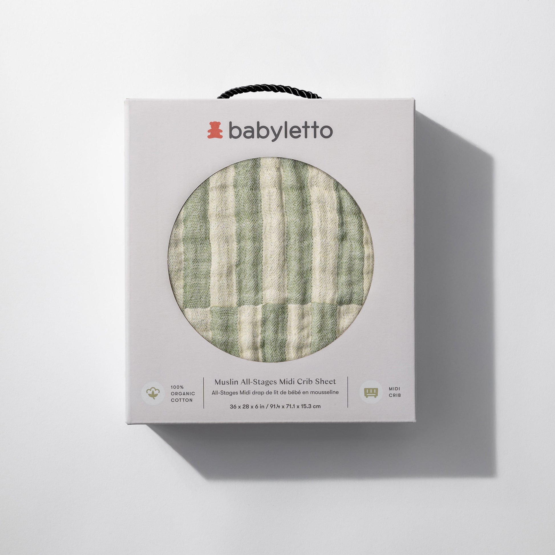 Babyletto All-Stages Midi Crib Sheet in GOTS Certified Organic Muslin Cotton - Moss Stripe - T30533