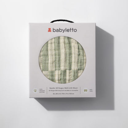 Babyletto All-Stages Midi Crib Sheet in GOTS Certified Organic Muslin Cotton - Moss Stripe - T30533