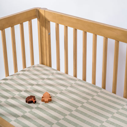Babyletto All-Stages Midi Crib Sheet in GOTS Certified Organic Muslin Cotton - Moss Stripe - T30533