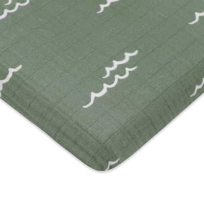 Babyletto All-Stages Midi Crib Sheet in GOTS Certified Organic Muslin Cotton-Ocean Waves - T27133