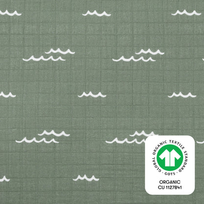 Babyletto All-Stages Midi Crib Sheet in GOTS Certified Organic Muslin Cotton - Ocean Waves - T27133