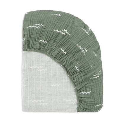Babyletto All-Stages Midi Crib Sheet in GOTS Certified Organic Muslin Cotton - Ocean Waves - T27133