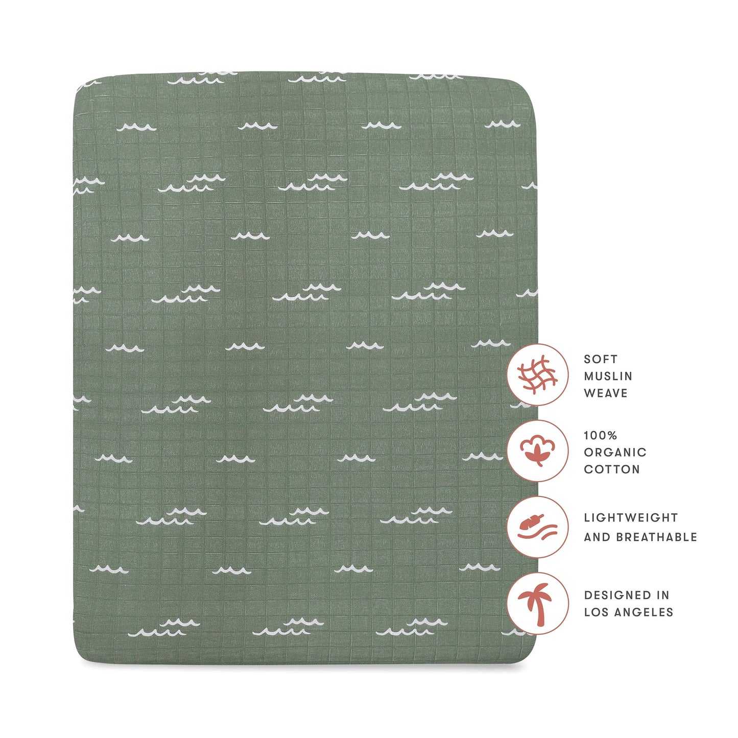 Babyletto All-Stages Midi Crib Sheet in GOTS Certified Organic Muslin Cotton - Ocean Waves - T27133