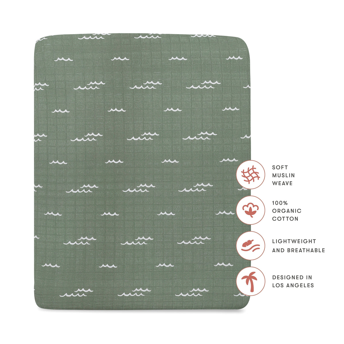 Babyletto All-Stages Midi Crib Sheet in GOTS Certified Organic Muslin Cotton - Ocean Waves - T27133
