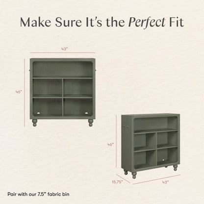 Babyletto bookcase dimensions showing 43 inch width 46 inch height and 15.75 inch depth
