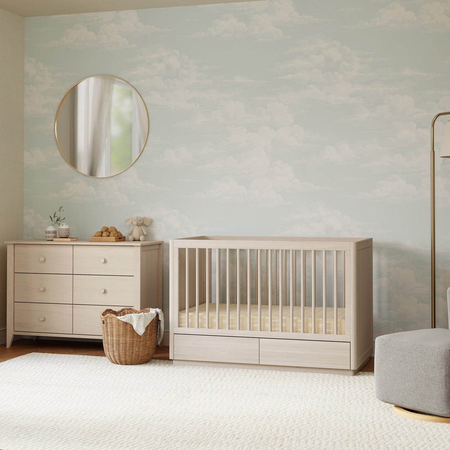 Babyletto Bento 3-in-1 Convertible Storage Crib w/Toddler Bed Conversion Kit - Washed Natural - M21601NX
