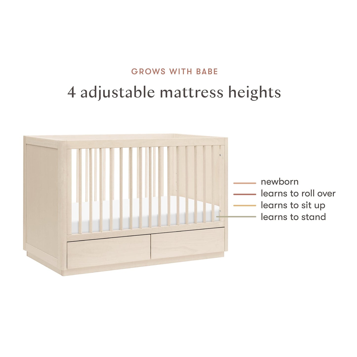 Babyletto Bento 3-in-1 Convertible Storage Crib w/Toddler Bed Conversion Kit - Washed Natural - M21601NX