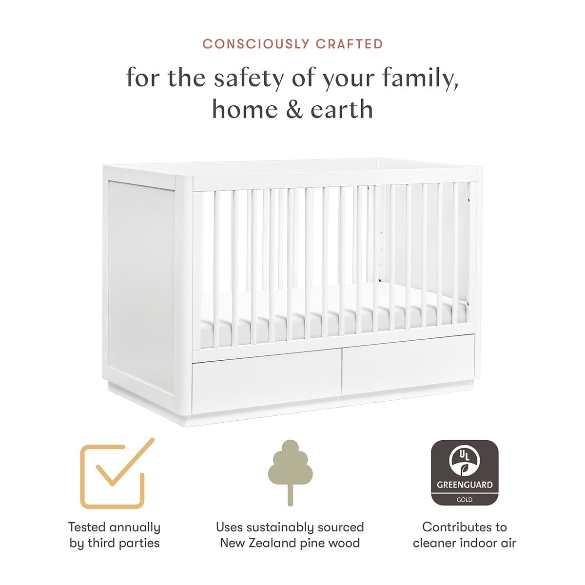 Babyletto Bento 3-in-1 Convertible Storage Crib w/ Toddler Bed Conversion Kit - White - M21601W