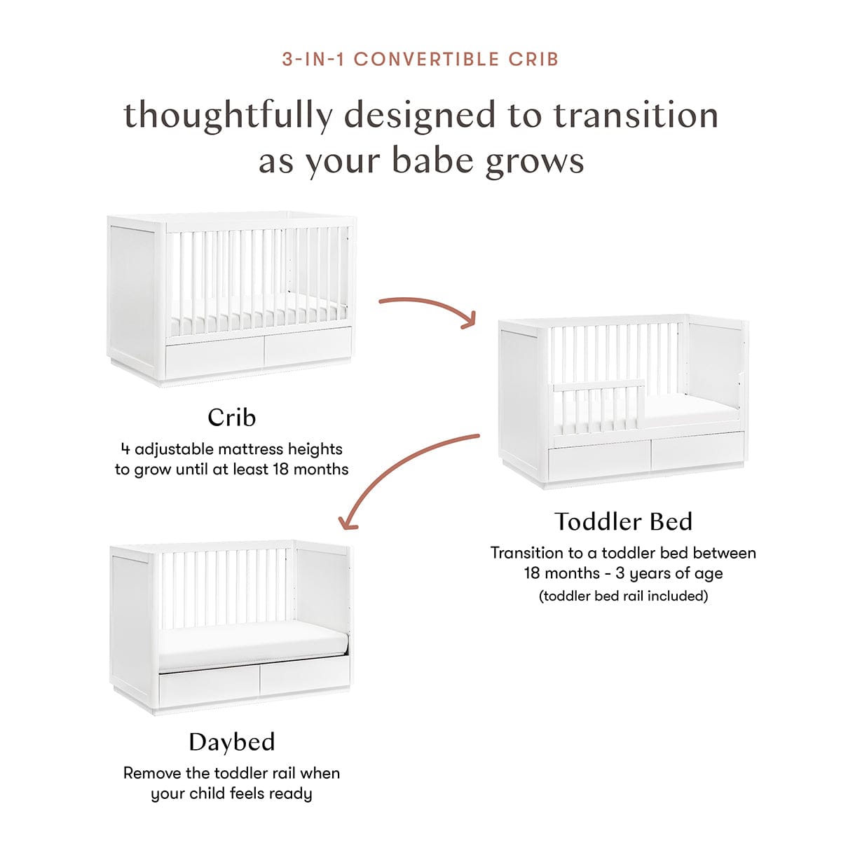 Babyletto Bento 3-in-1 Convertible Storage Crib w/ Toddler Bed Conversion Kit - White - M21601W