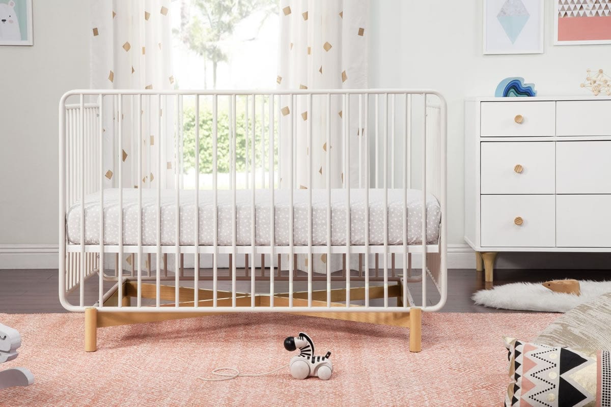 Babyletto Bixby Metal Crib with Toddler Bed Conversion Kit - Warm White / Walnut Stain - M15101RWL