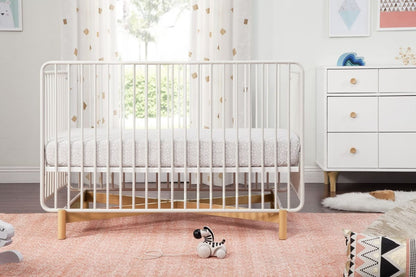 Babyletto Bixby Metal Crib with Toddler Bed Conversion Kit - Warm White / Walnut Stain - M15101RWL