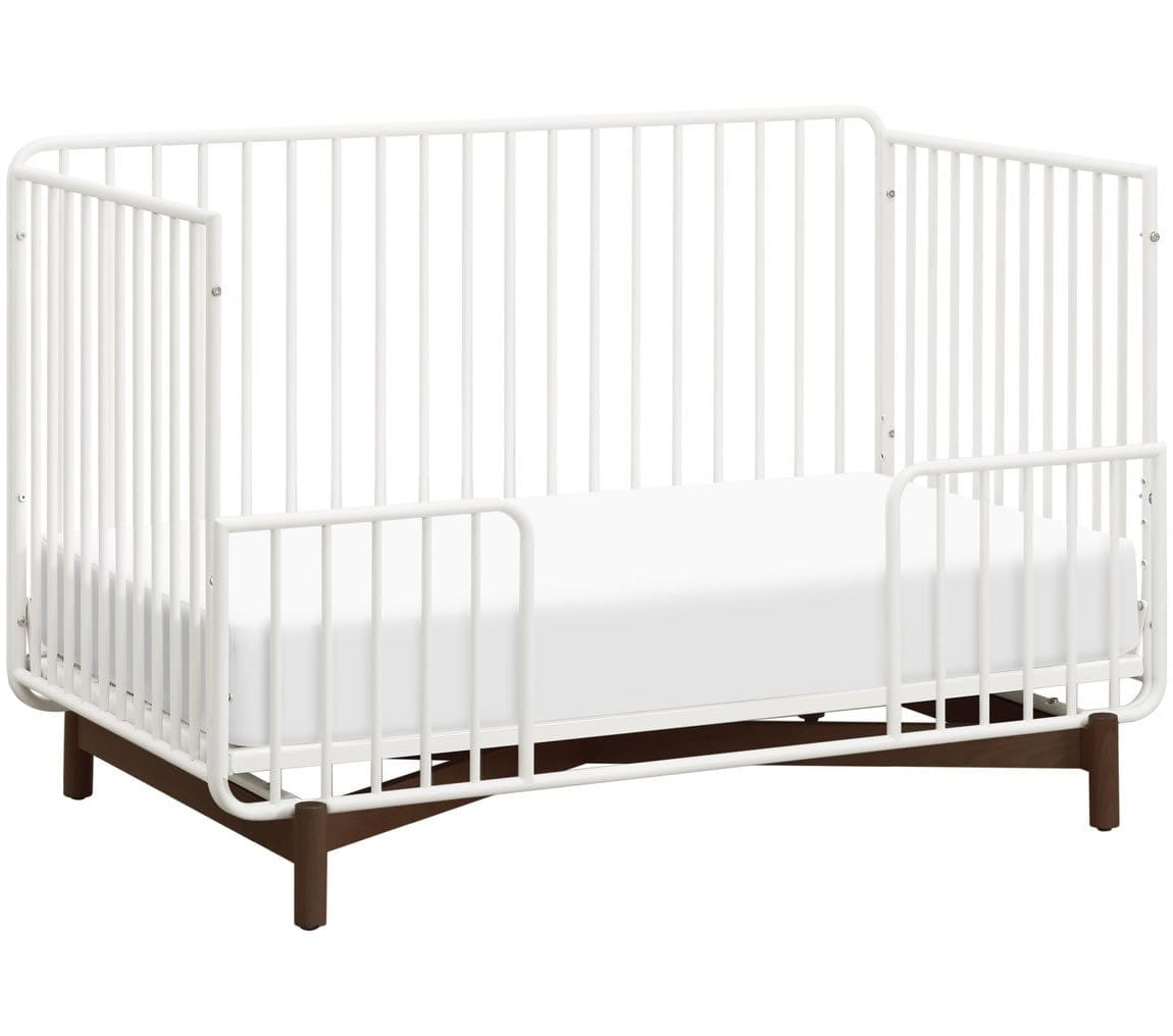 Babyletto Bixby Metal Crib with Toddler Bed Conversion Kit - Warm White / Walnut Stain - M15101RWL