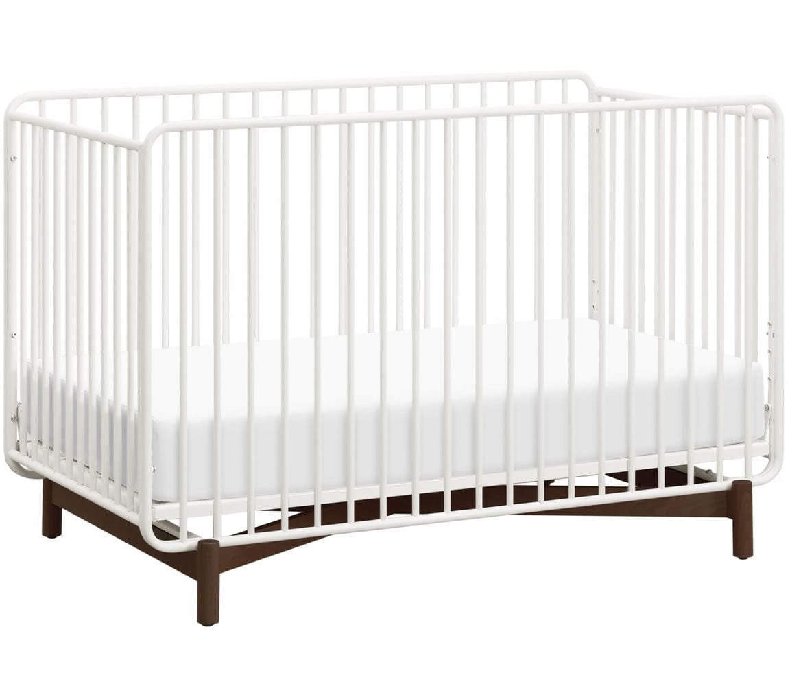 Babyletto Bixby Metal Crib with Toddler Bed Conversion Kit - Warm White / Walnut Stain - M15101RWL