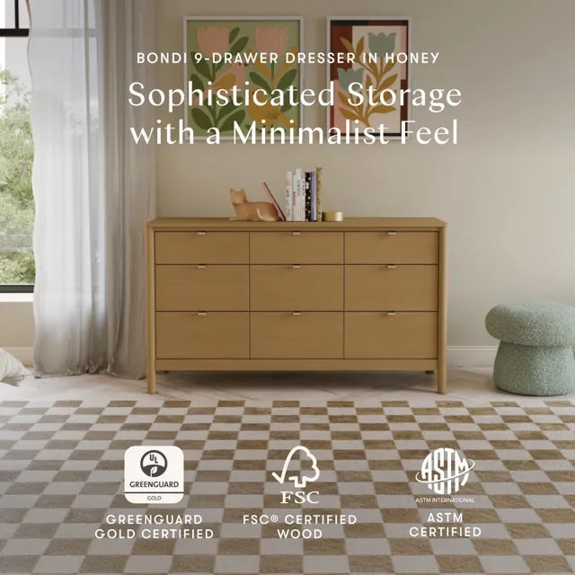 Babyletto Bondi 9-Drawer Assembled Dresser - Honey - M25928HY