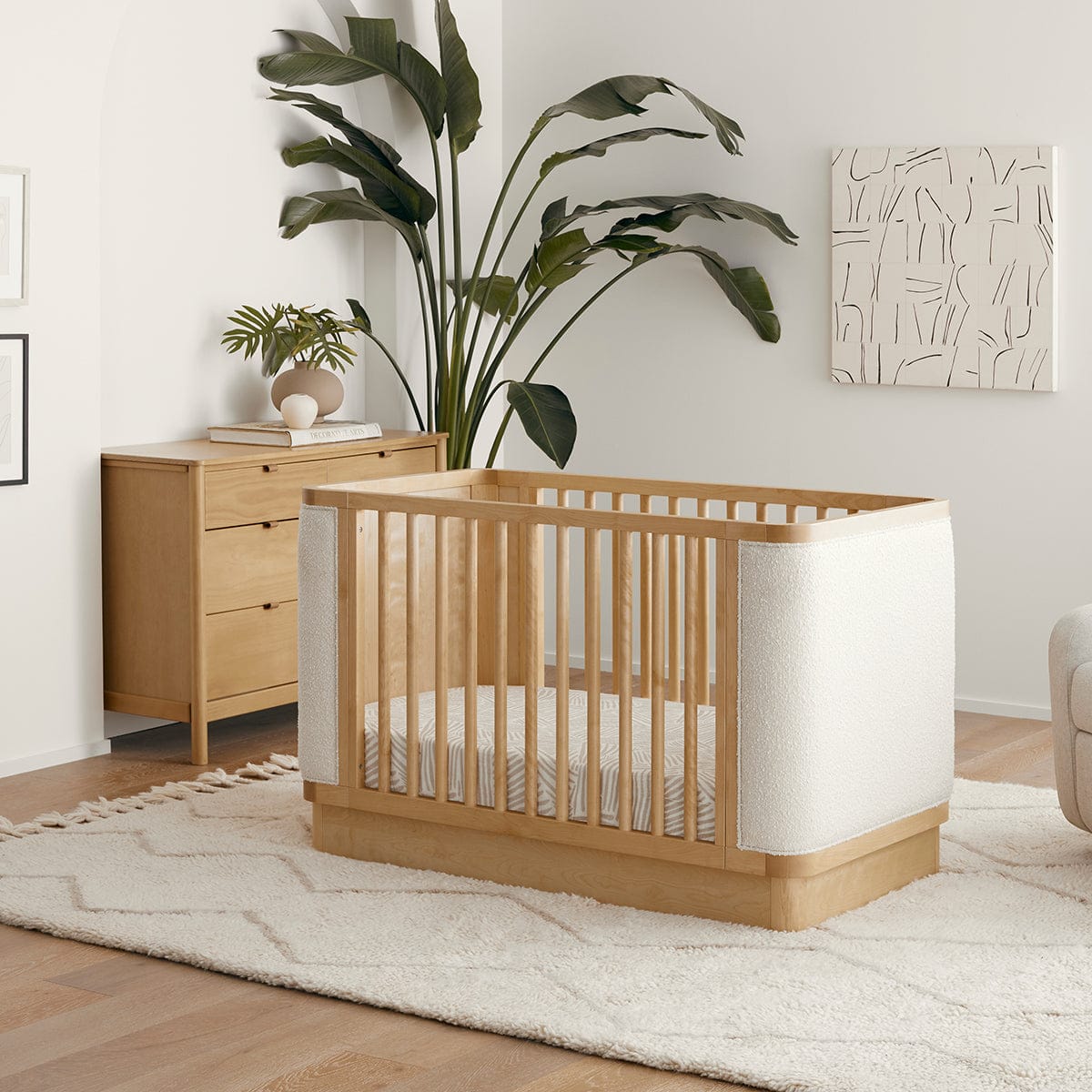 Babyletto Bondi Boucle 4-in-1 Convertible Crib w/ Toddler Bed Conversion Kit - Honey / Ivory Boucle - M26201HYWB