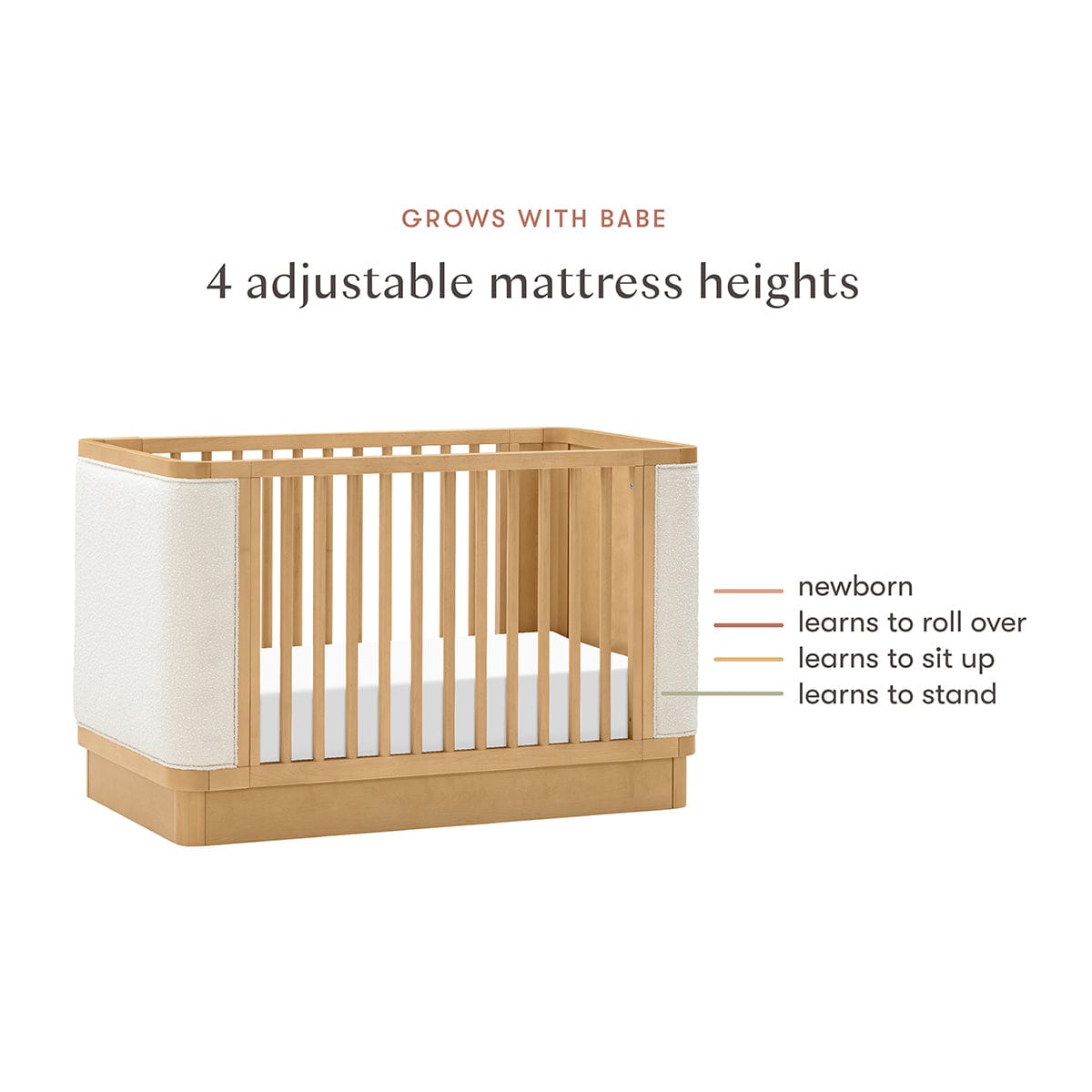Babyletto Bondi Boucle 4-in-1 Convertible Crib w/ Toddler Bed Conversion Kit - Honey / Ivory Boucle - M26201HYWB