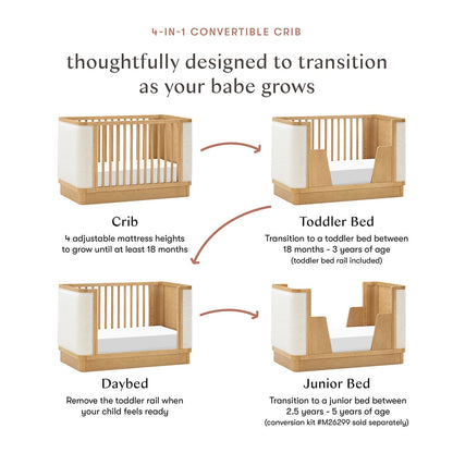 Babyletto Bondi Boucle 4-in-1 Convertible Crib w/ Toddler Bed Conversion Kit - Honey / Ivory Boucle - M26201HYWB