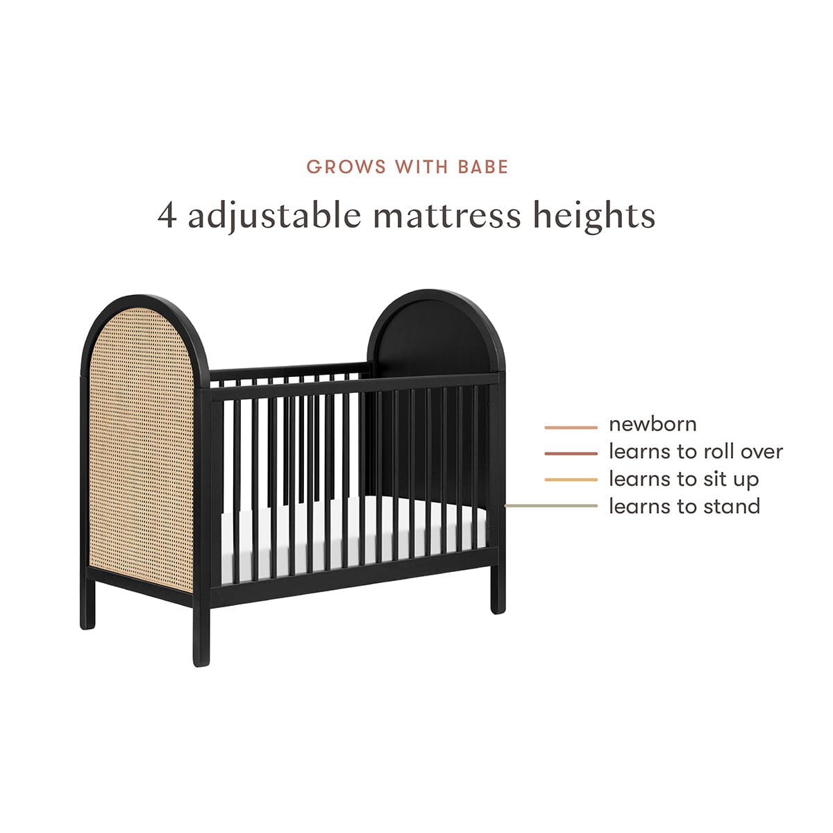 Babyletto Bondi Cane 3-in-1 Convertible Crib w/ Toddler Bed Conversion Kit - Black / Natural Cane - M25601BNC