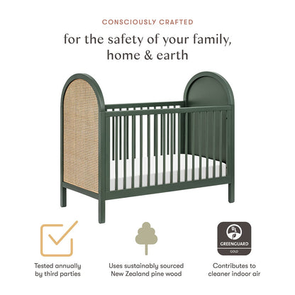 Babyletto Bondi Cane 3-in-1 Convertible Crib w/ Toddler Bed Conversion Kit - Forest Green / Natural Cane - M25601FRGRNC