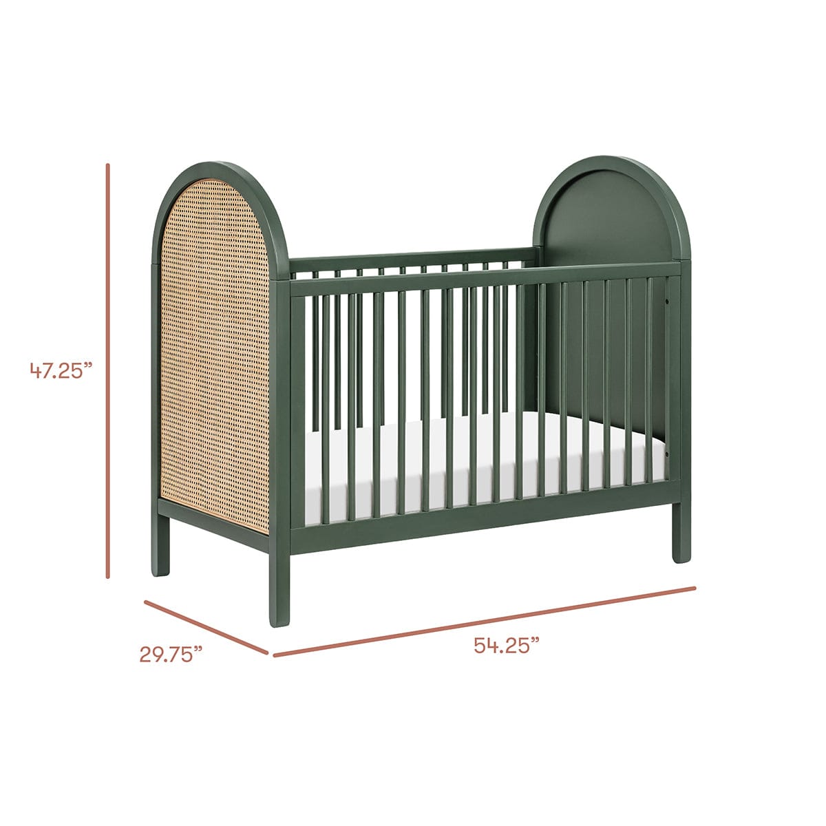 Babyletto Bondi Cane 3-in-1 Convertible Crib w/ Toddler Bed Conversion Kit - Forest Green / Natural Cane - M25601FRGRNC