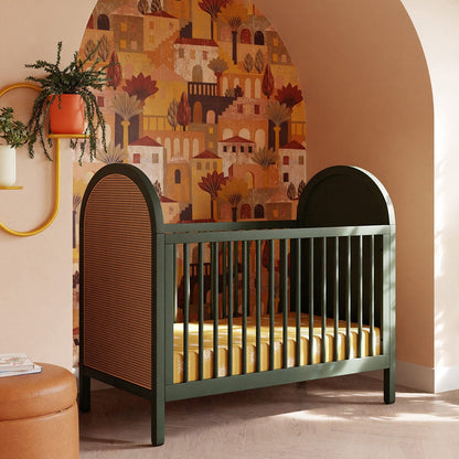Babyletto Bondi Cane 3-in-1 Convertible Crib w/ Toddler Bed Conversion Kit - Forest Green / Natural Cane - M25601FRGRNC