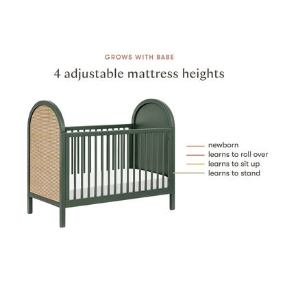 Babyletto Bondi Cane 3-in-1 Convertible Crib w/ Toddler Bed Conversion Kit - Forest Green / Natural Cane - M25601FRGRNC