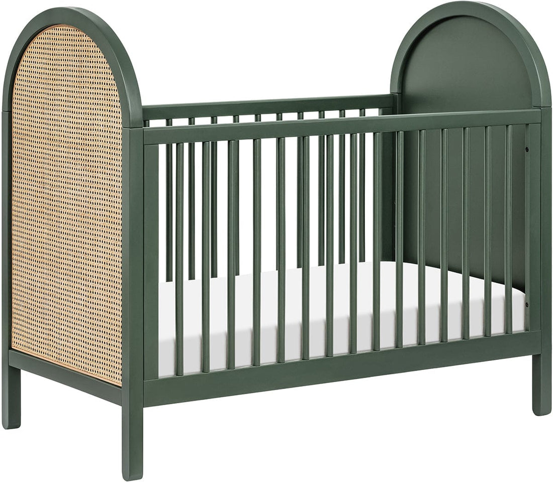 Babyletto Bondi Cane 3-in-1 Convertible Crib w/ Toddler Bed Conversion Kit - Forest Green / Natural Cane - M25601FRGRNC
