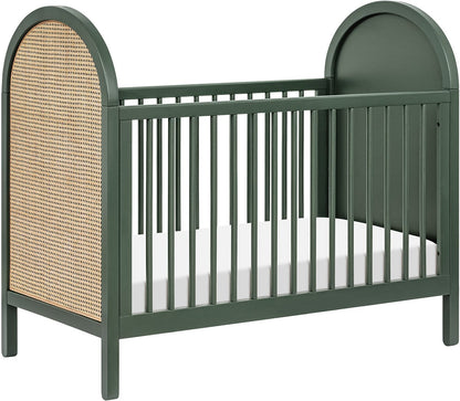 Babyletto Bondi Cane 3-in-1 Convertible Crib w/ Toddler Bed Conversion Kit - Forest Green / Natural Cane - M25601FRGRNC