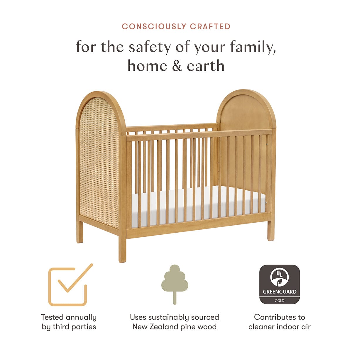 Babyletto Bondi Cane 3-in-1 Convertible Crib w/Toddler Bed Conversion Kit - Honey / Natural Cane - M25601HYNC