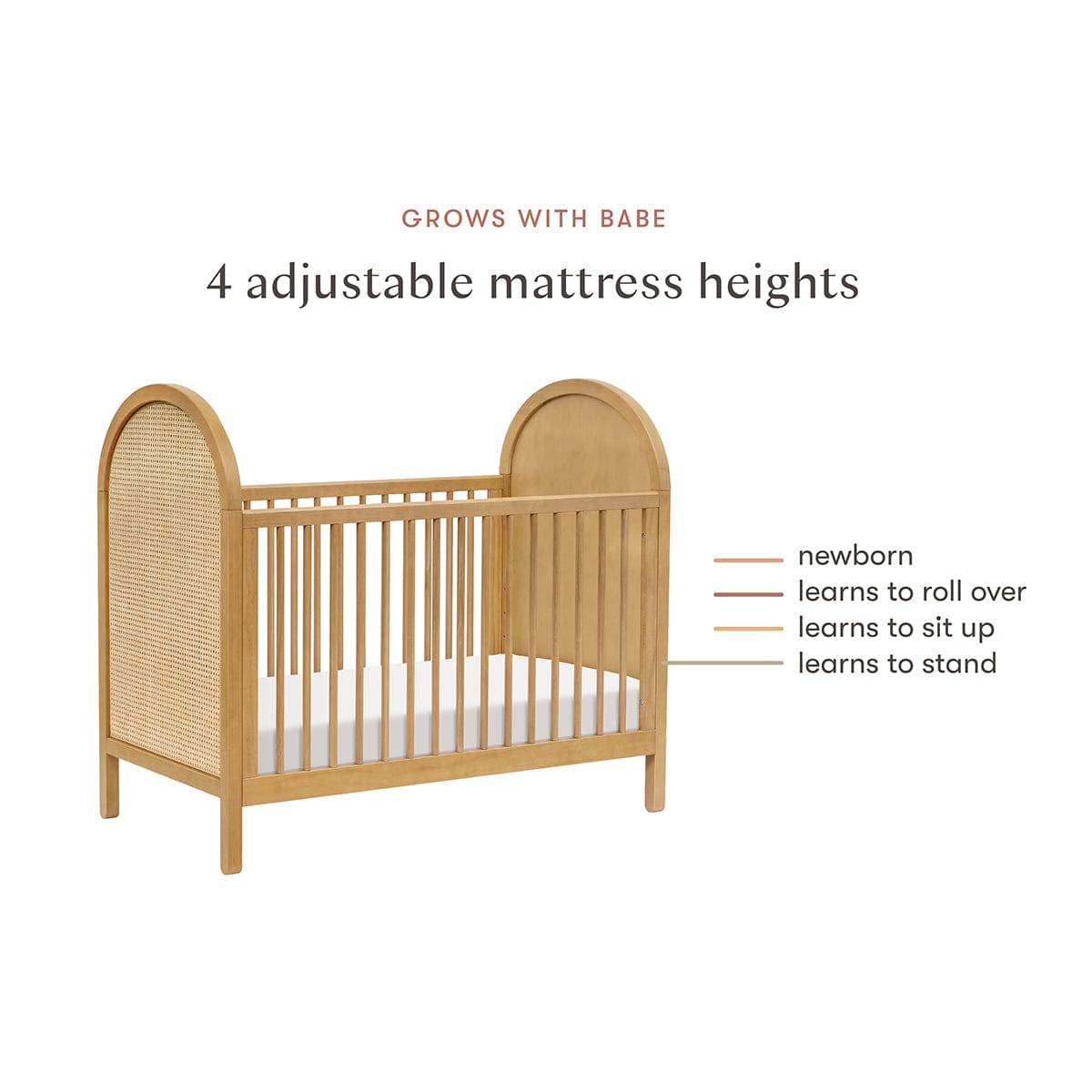 Babyletto Bondi Cane 3-in-1 Convertible Crib w/Toddler Bed Conversion Kit - Honey / Natural Cane - M25601HYNC